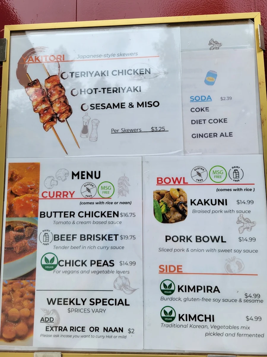 Menu, Curry Truck Bob's