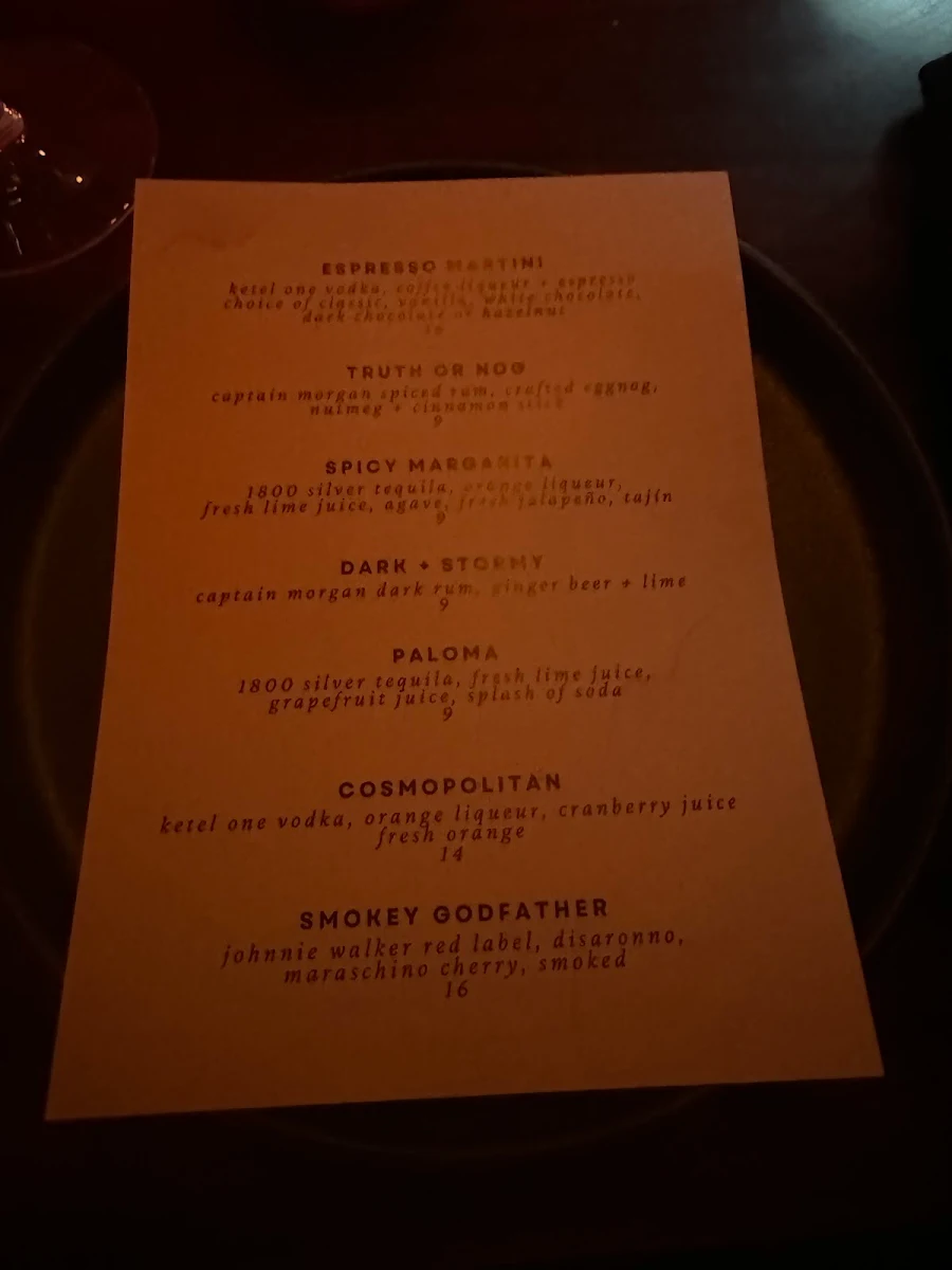 Menu, LIARS Kitchen + Social