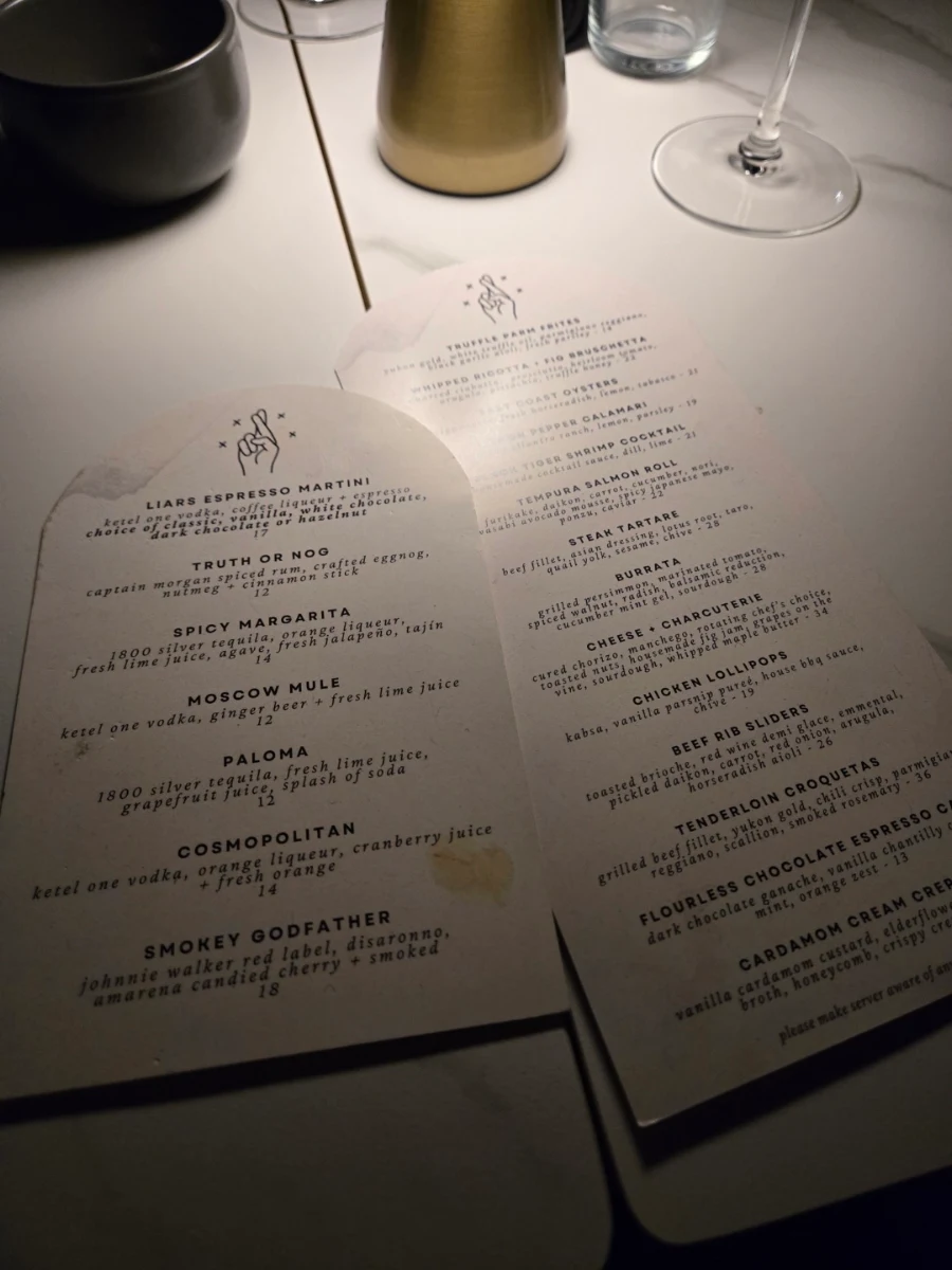 Menu, LIARS Kitchen + Social