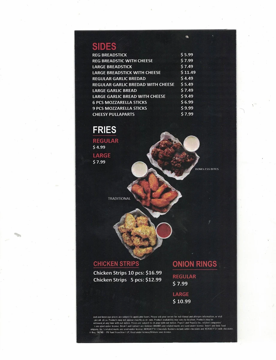 Menu, Pizza Hut Drumheller