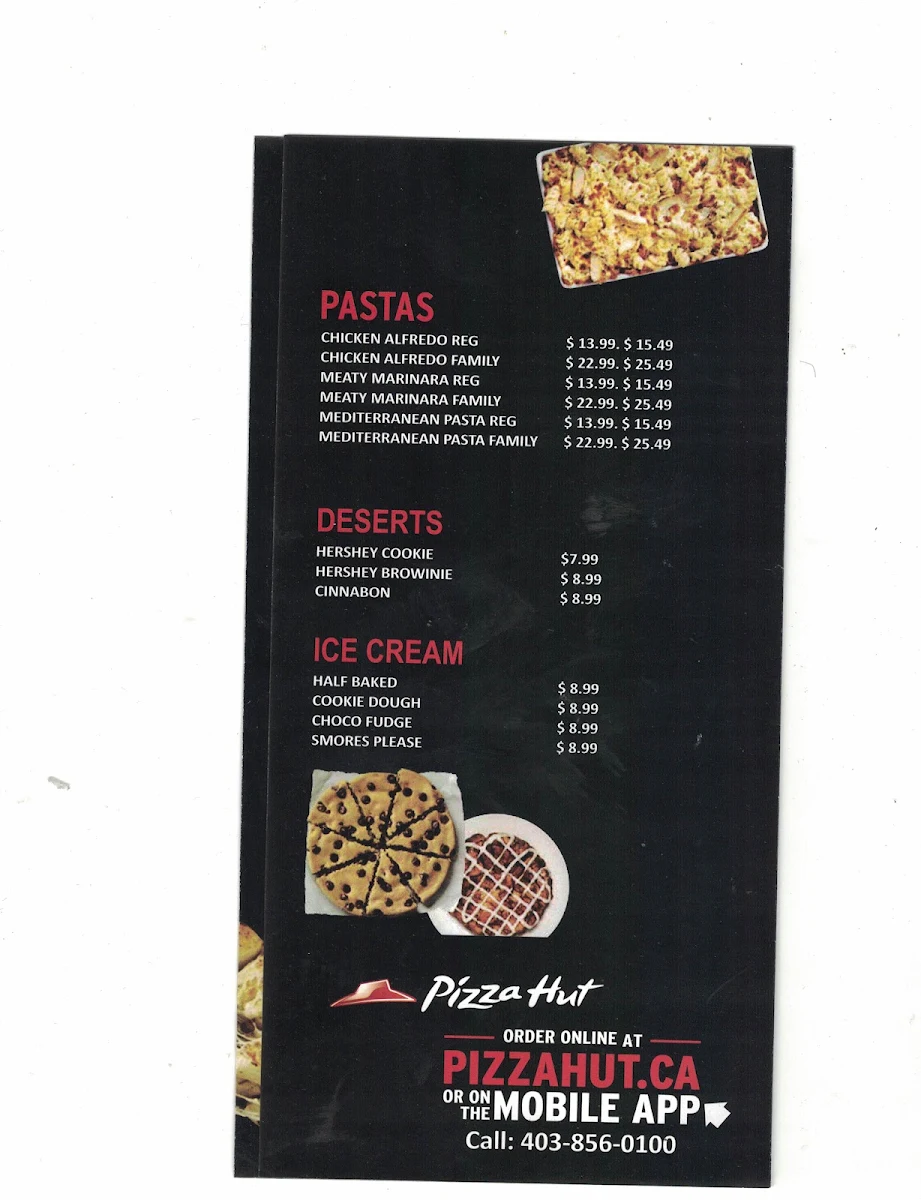 Menu, Pizza Hut Drumheller
