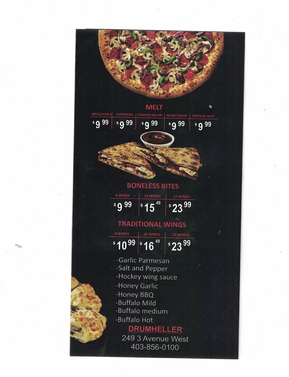 Menu, Pizza Hut Drumheller
