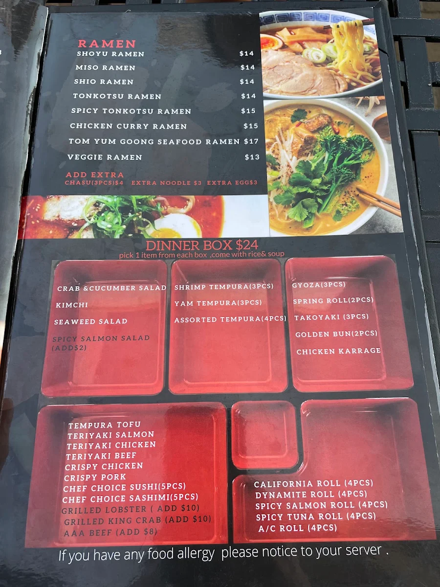 Menu, Shoyu Sushi