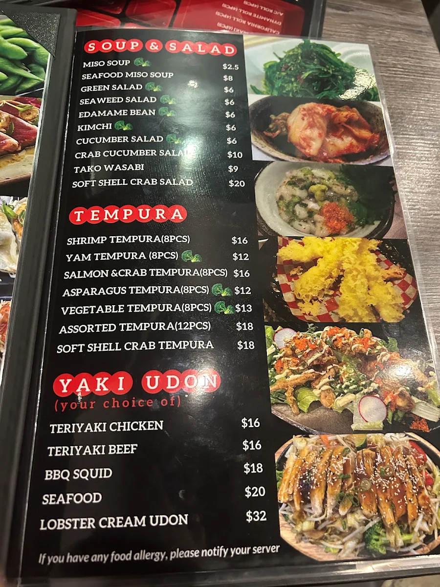 Menu, Shoyu Sushi