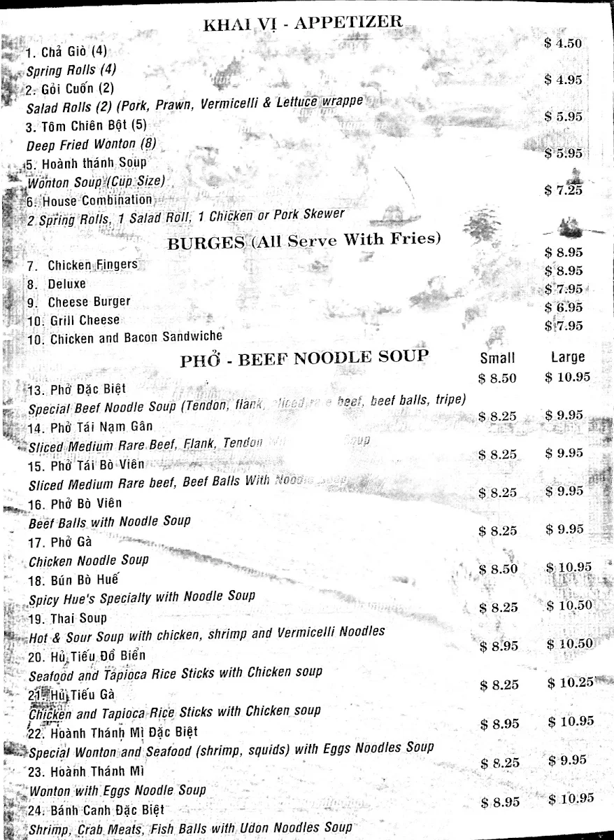 Menu, Pho 88 Restaurant