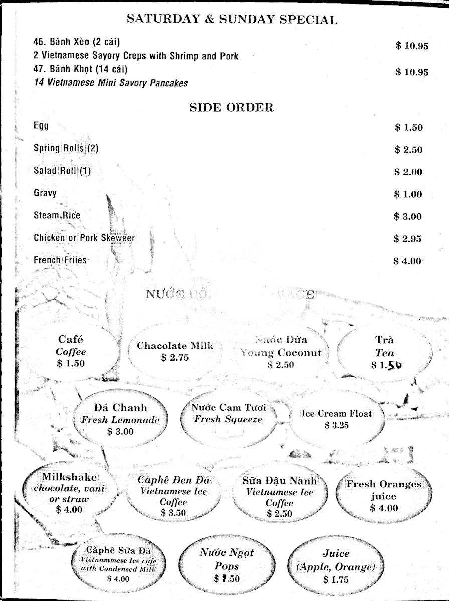 Menu, Pho 88 Restaurant