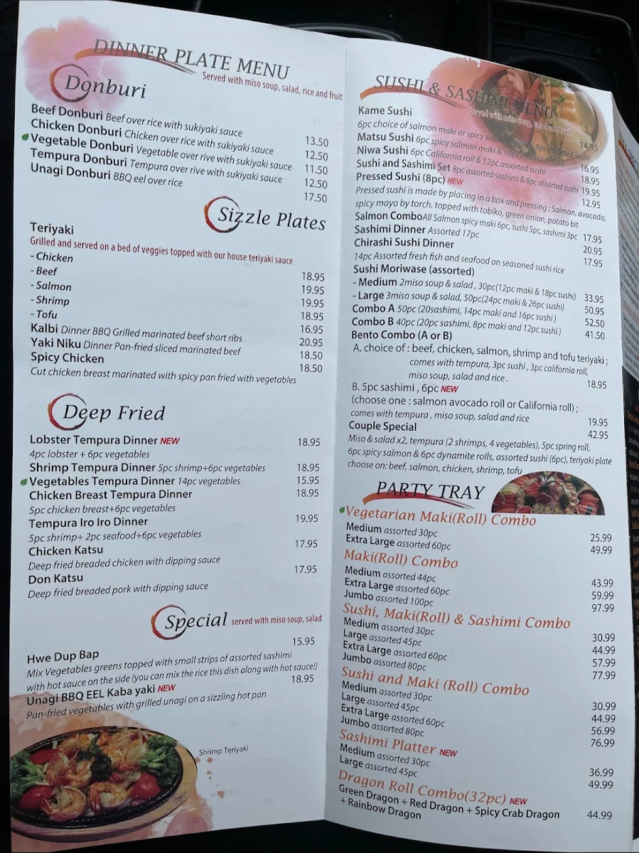 Menu, Niwa Japanese Restaurant