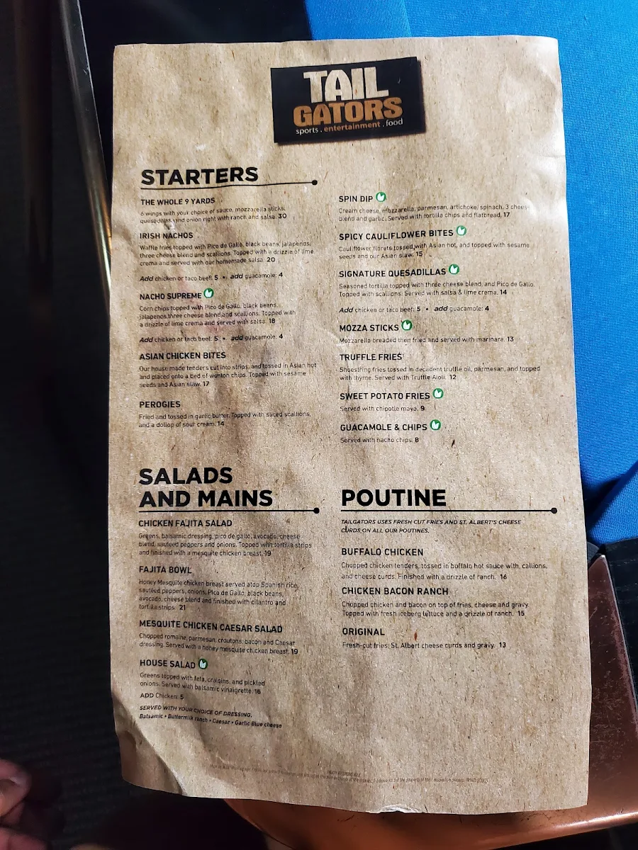 Menu, Tailgators