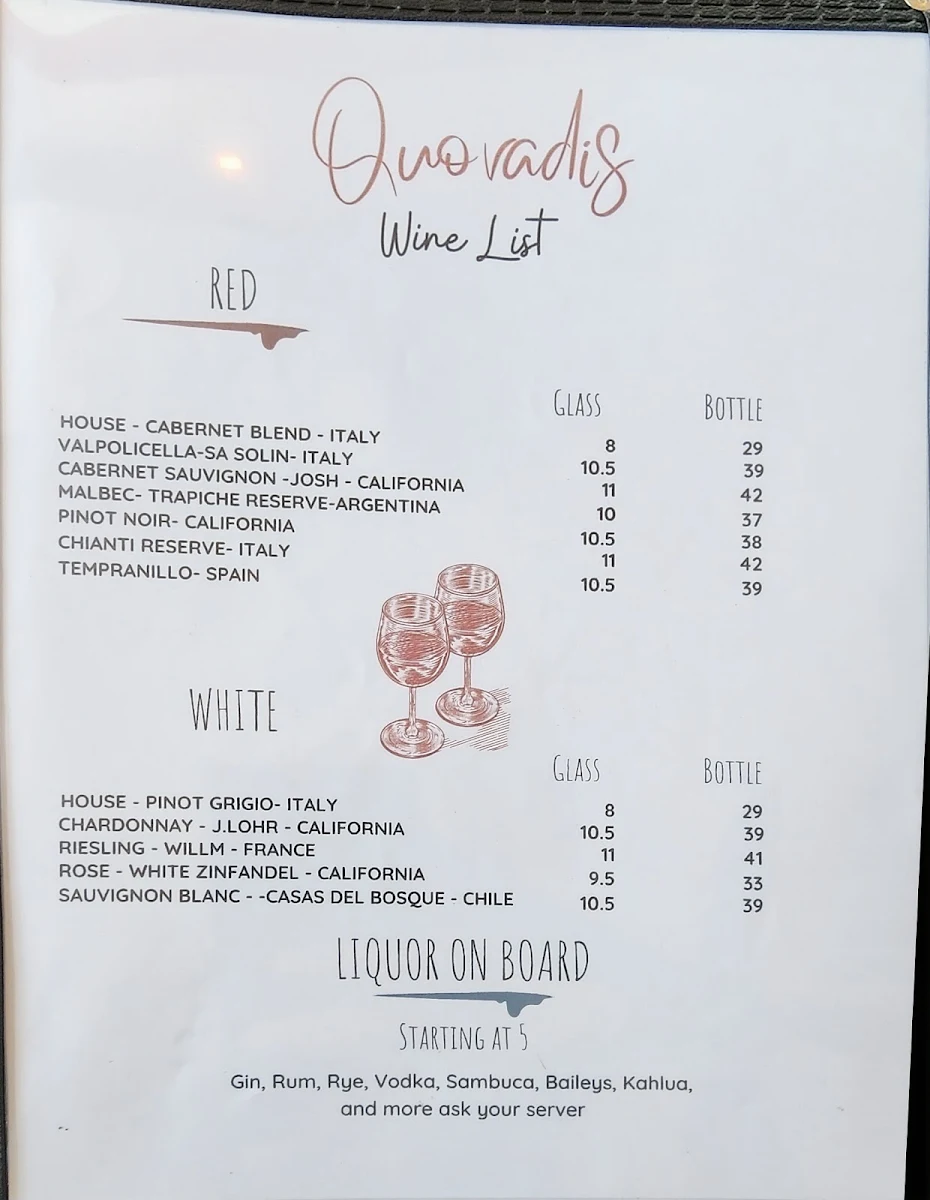Menu, Quo Vadis Pizzeria