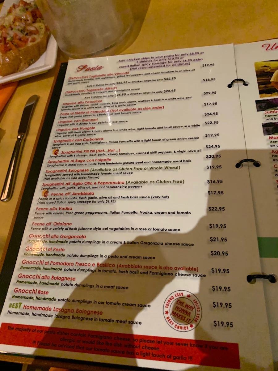 Menu, La Veranda Osteria