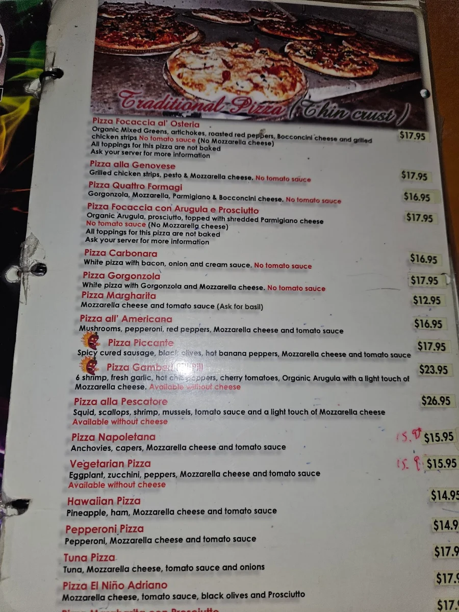 Menu, La Veranda Osteria
