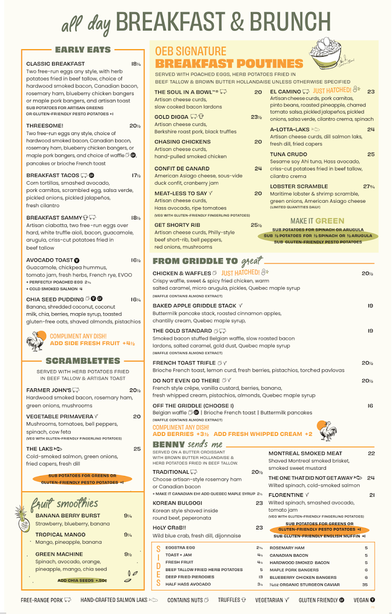 Menu, OEB Breakfast Co.