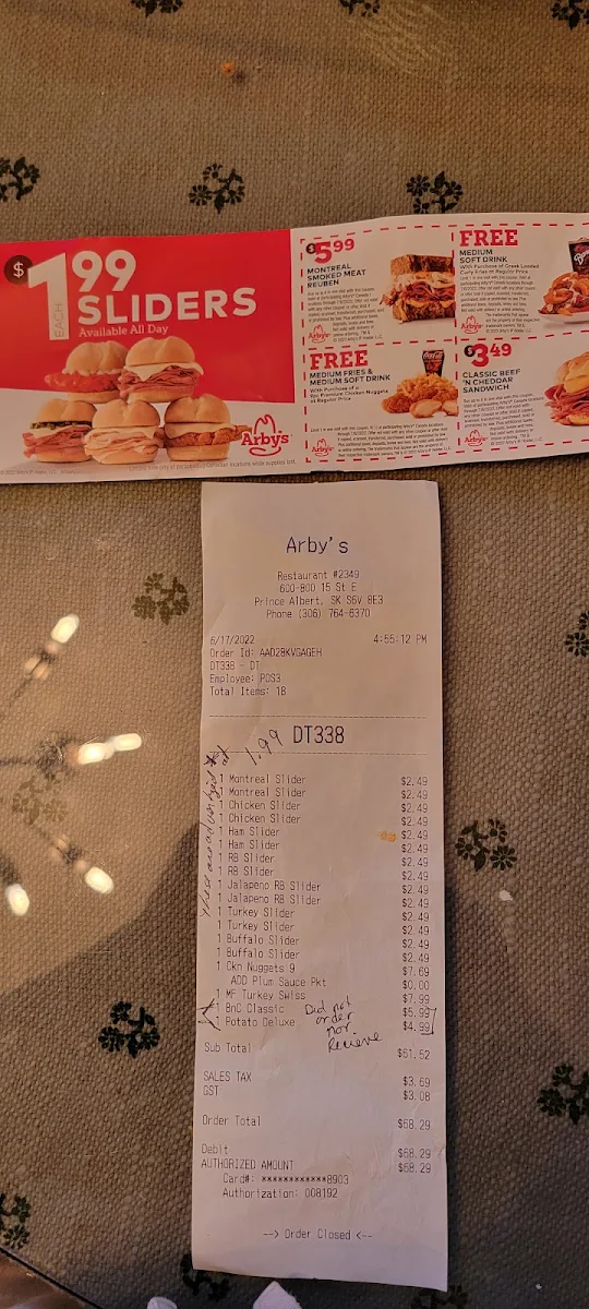 Menu, Arby's