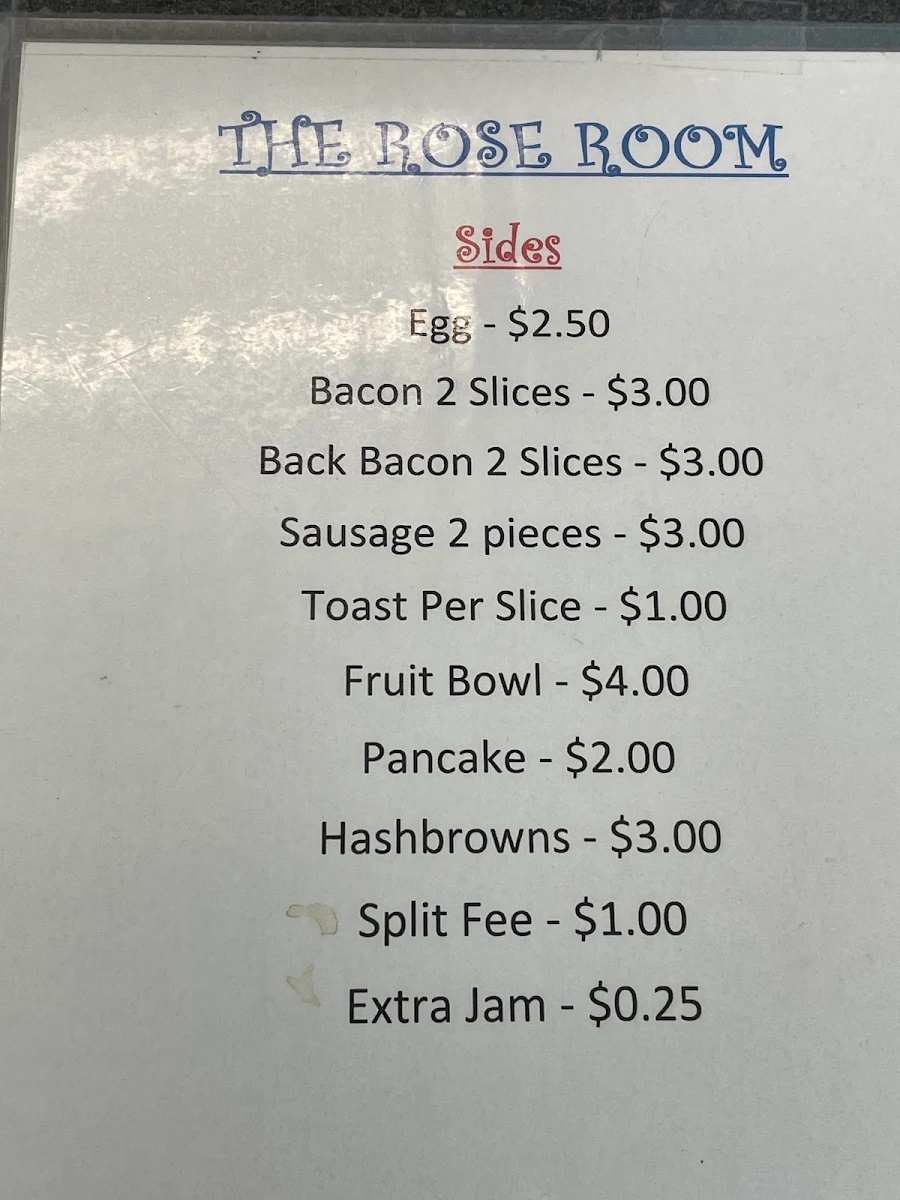 Menu, Rose Room Coffee Shop