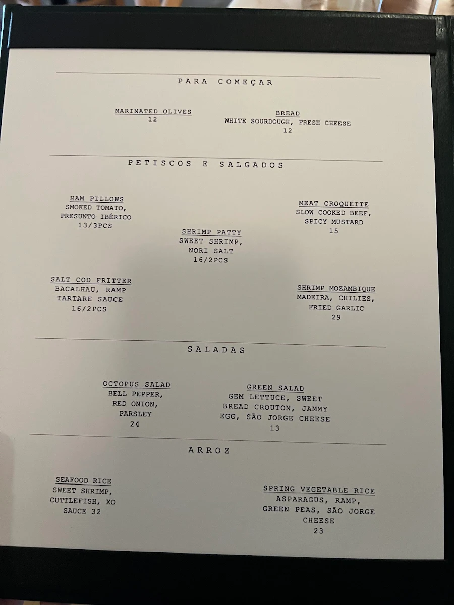 Menu, Taberna LX