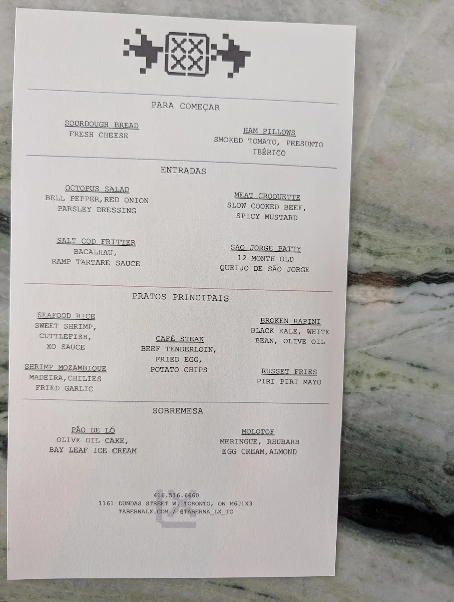 Menu, Taberna LX