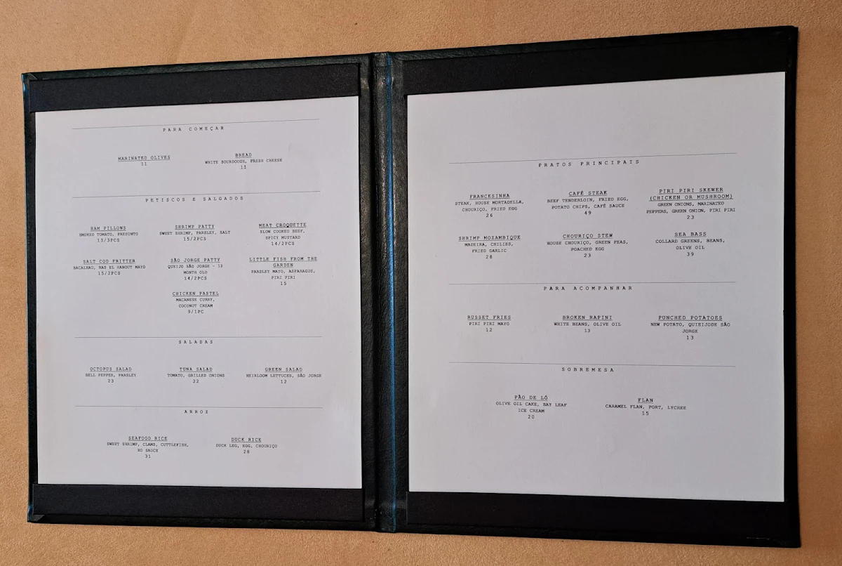 Menu, Taberna LX
