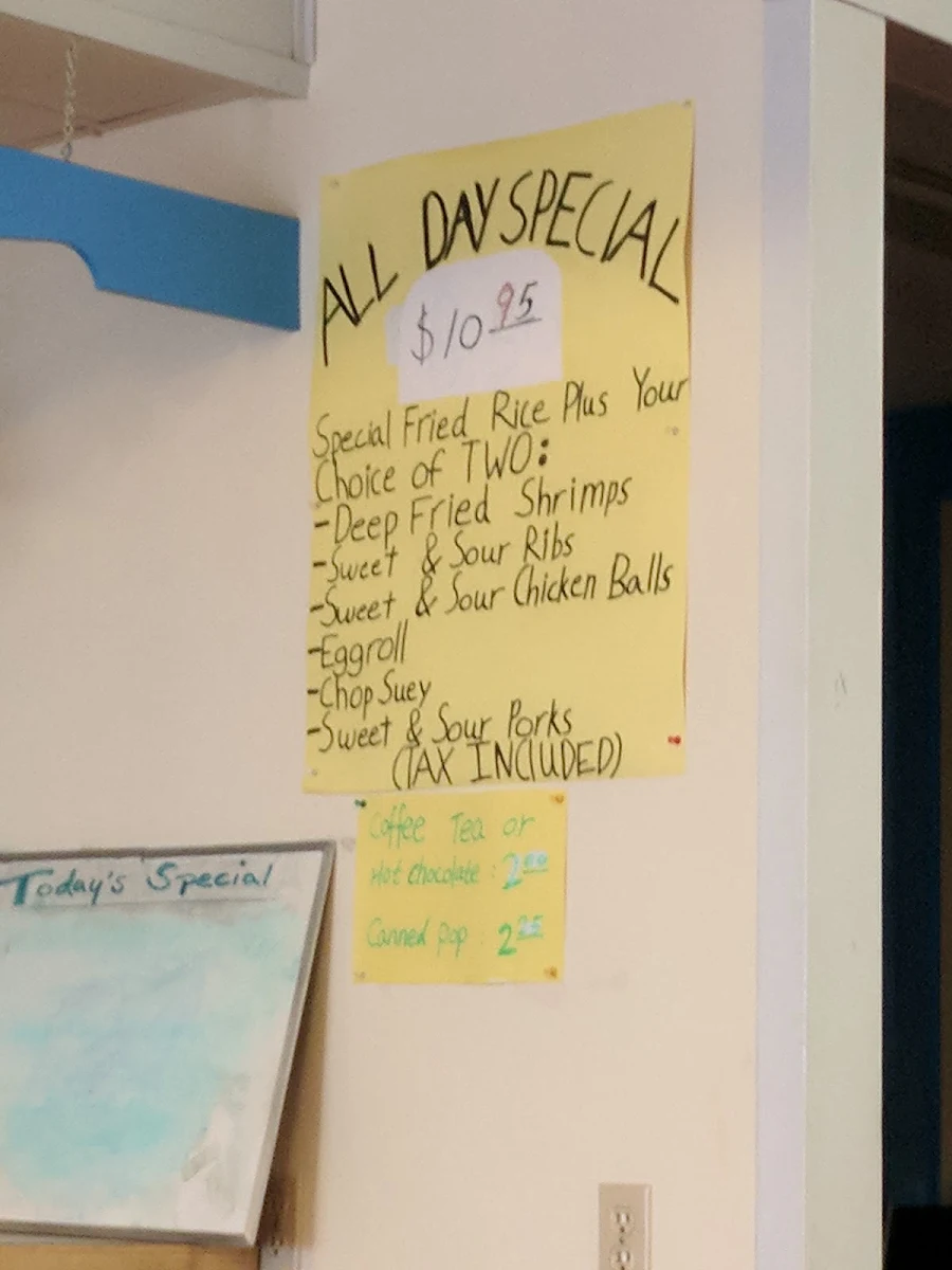 Menu, Wong's Restaurant