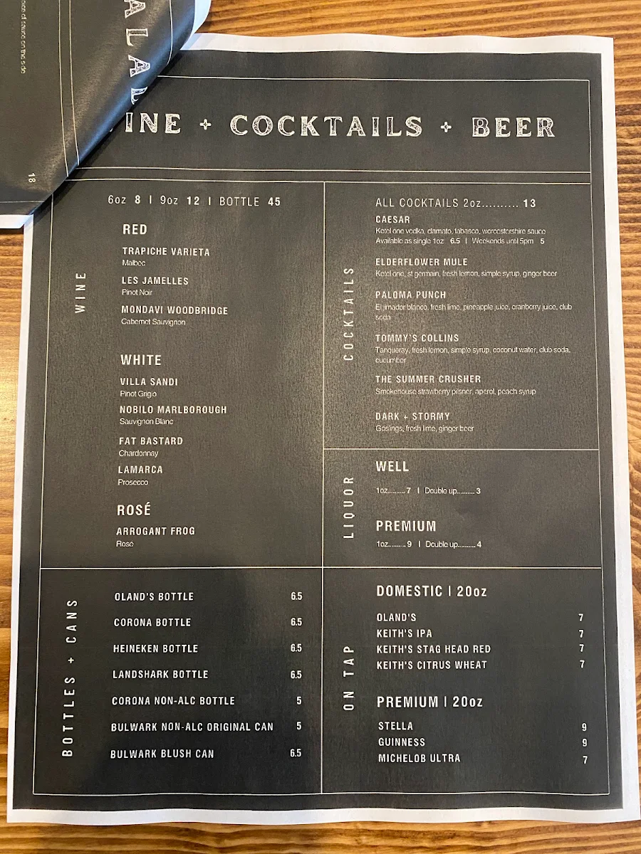 Menu, The Beavers Den