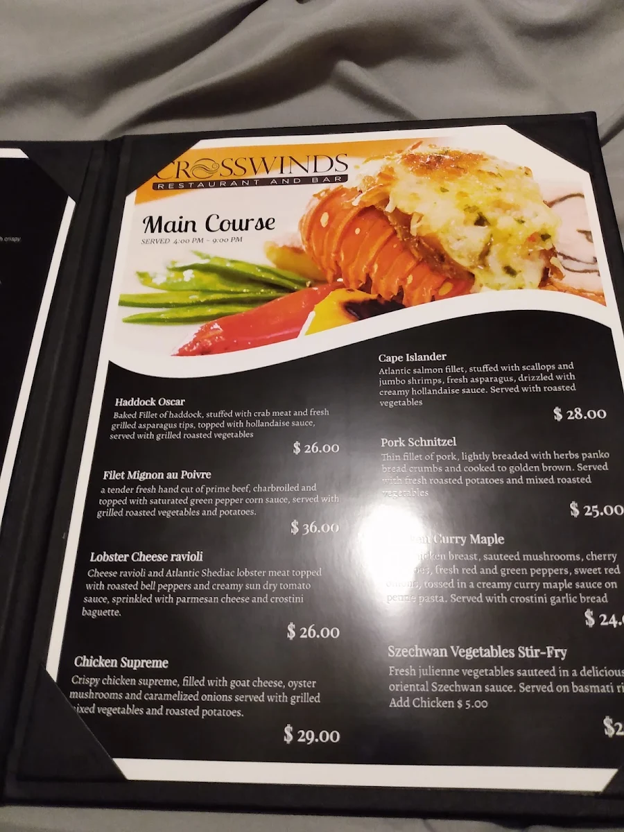 Menu, Crosswinds Restaurant and Bar