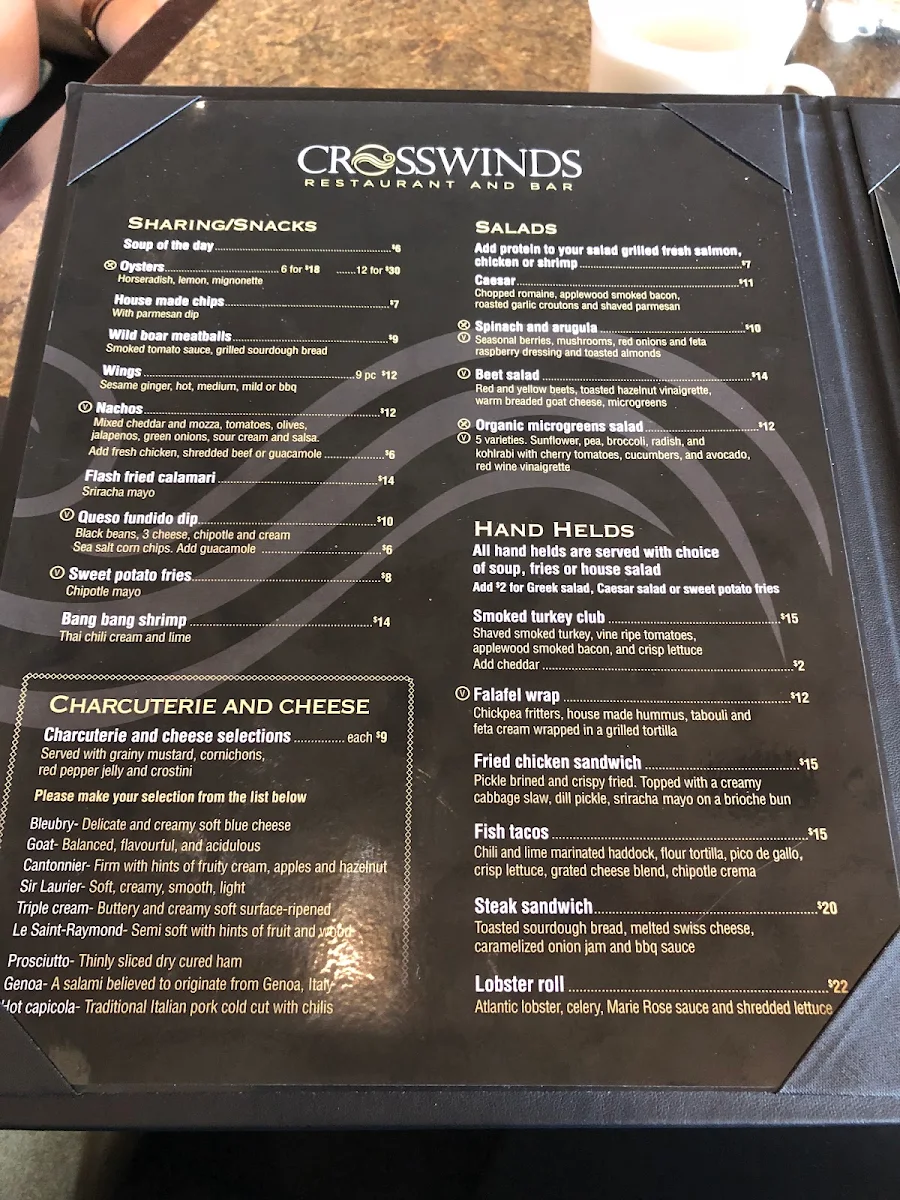 Menu, Crosswinds Restaurant and Bar
