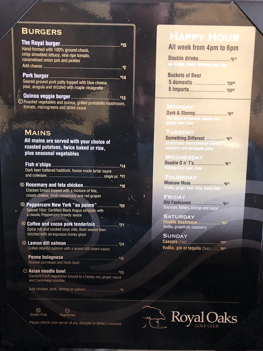 Menu, Crosswinds Restaurant and Bar