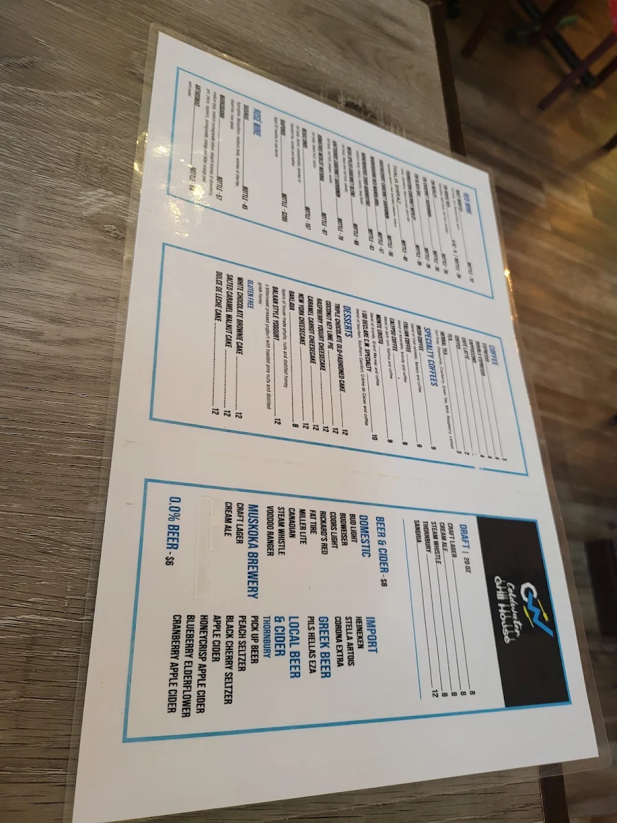 Menu, Coldwater Grill House and Wine Bar