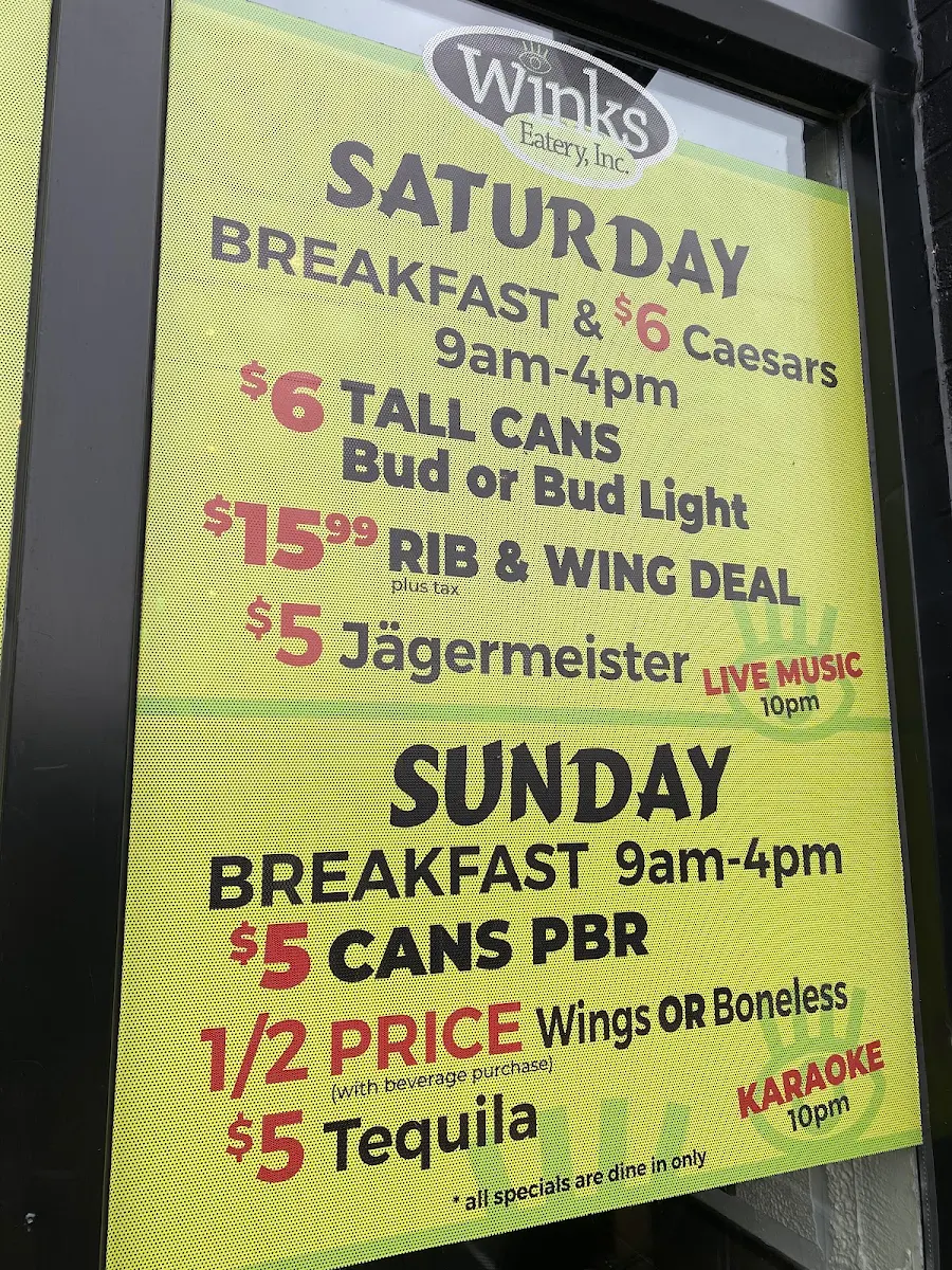 Menu, Winks Eatery