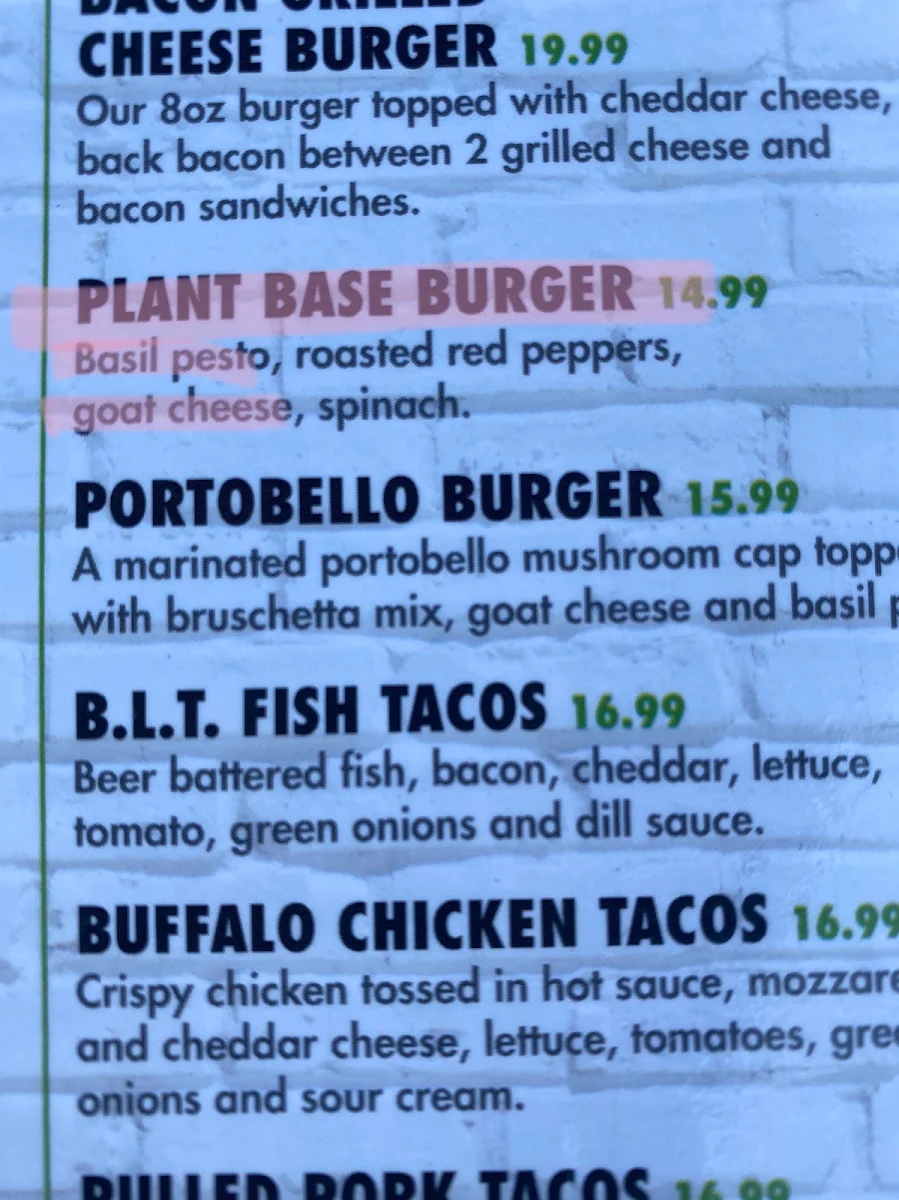 Menu, Winks Eatery