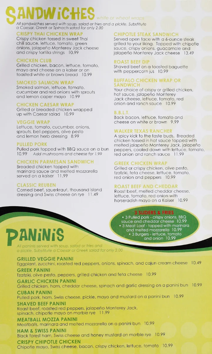 Menu, Winks Eatery