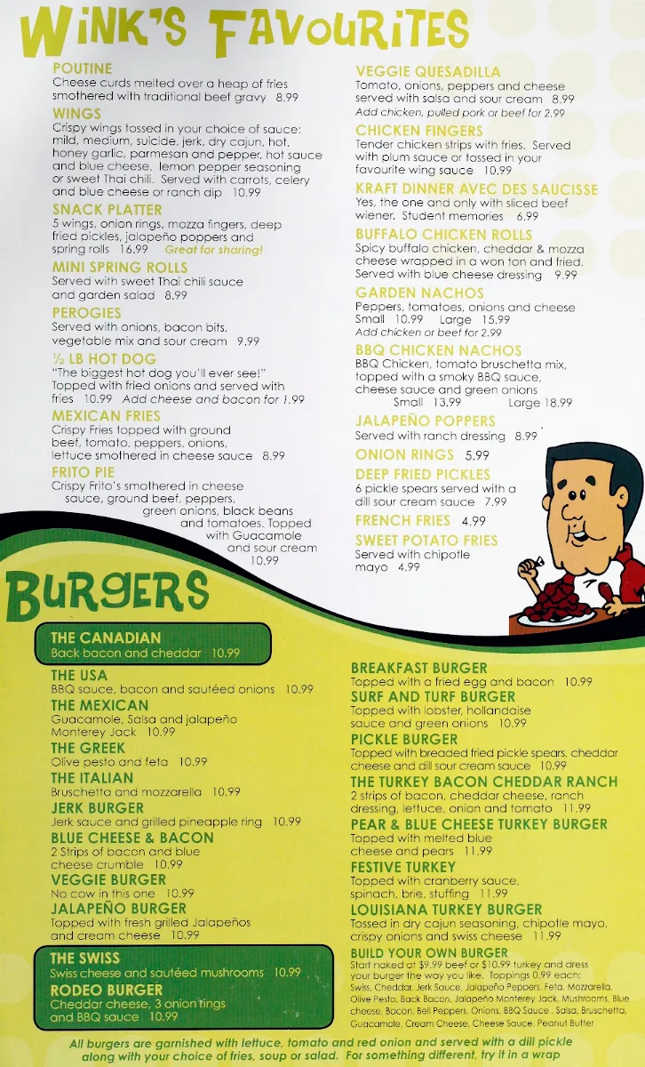 Menu, Winks Eatery