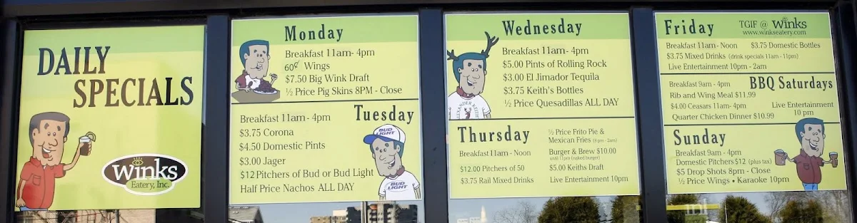 Menu, Winks Eatery