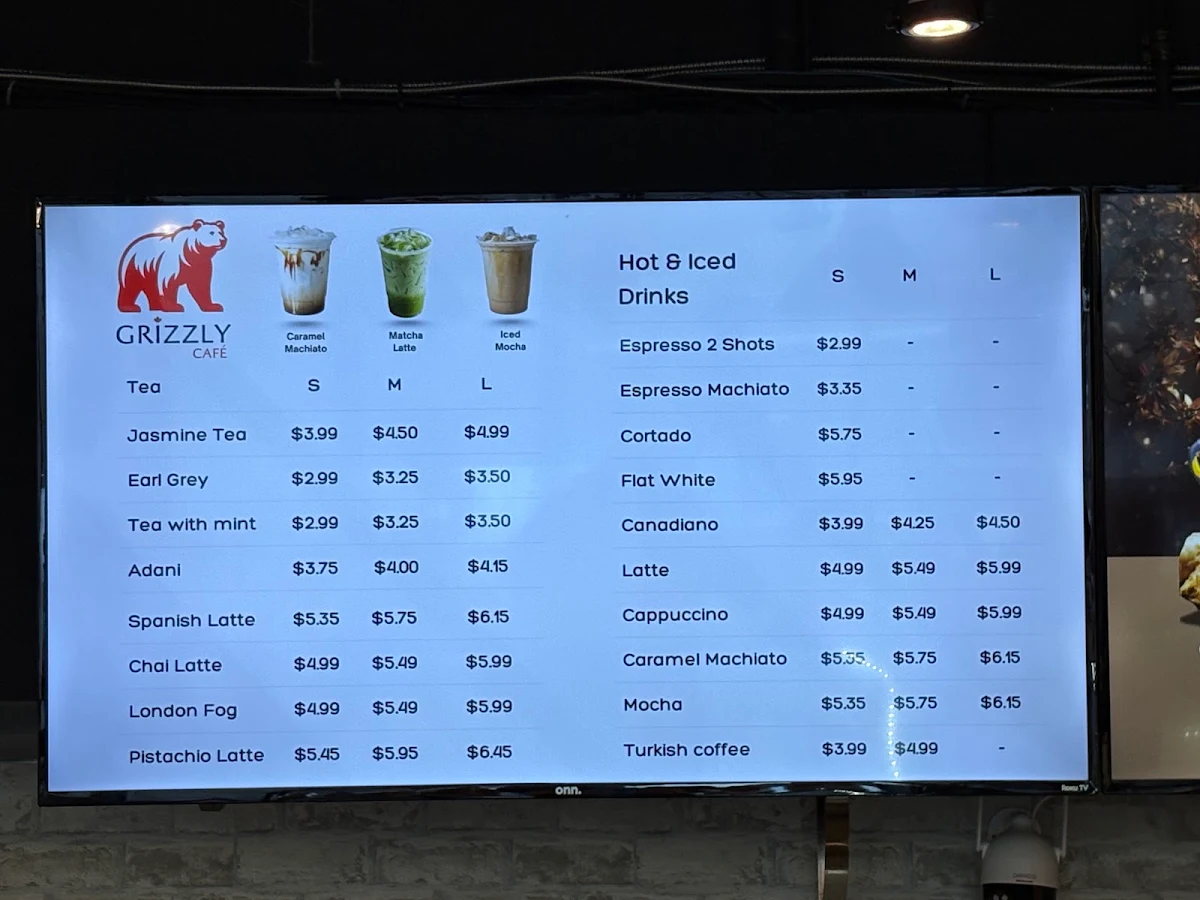 Menu, Grizzly Cafe