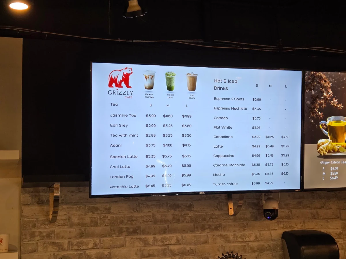 Menu, Grizzly Cafe