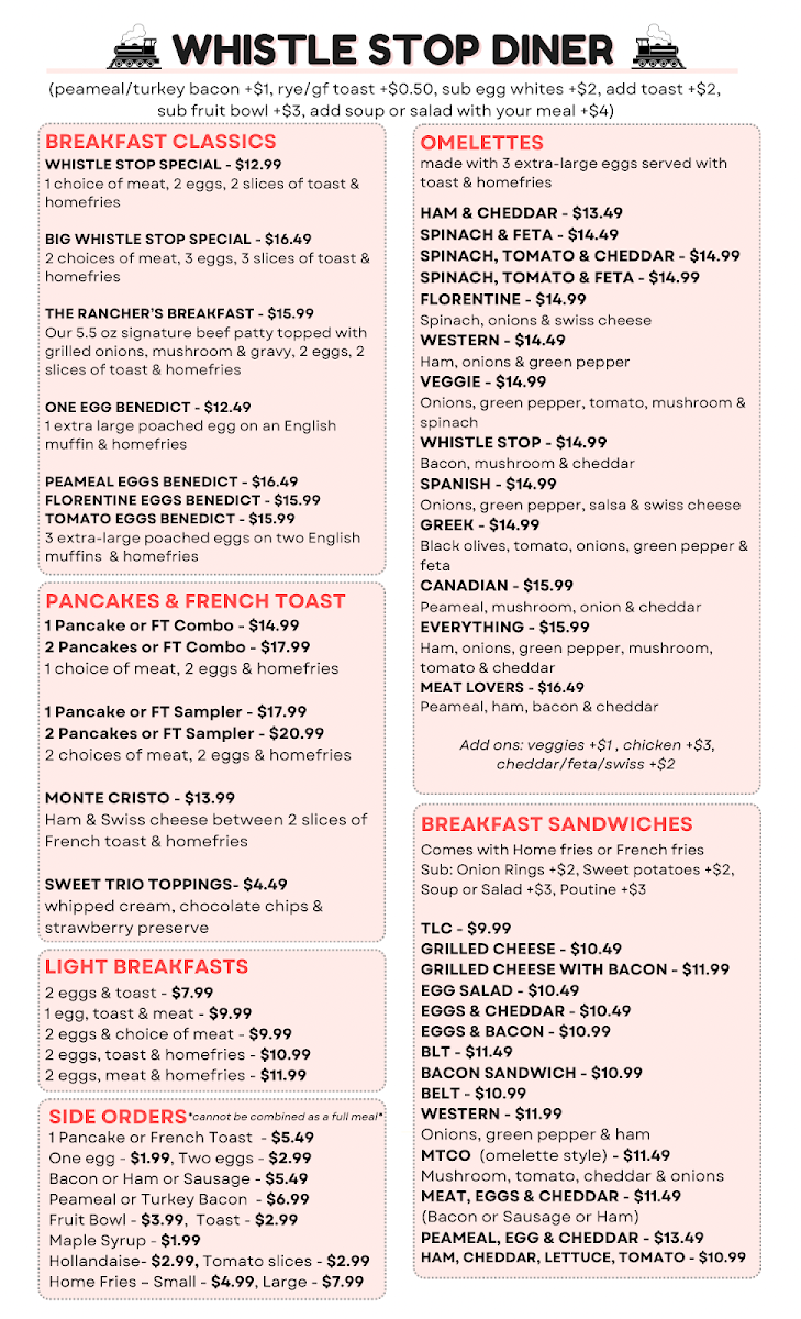Menu, The Whistle Stop Acton