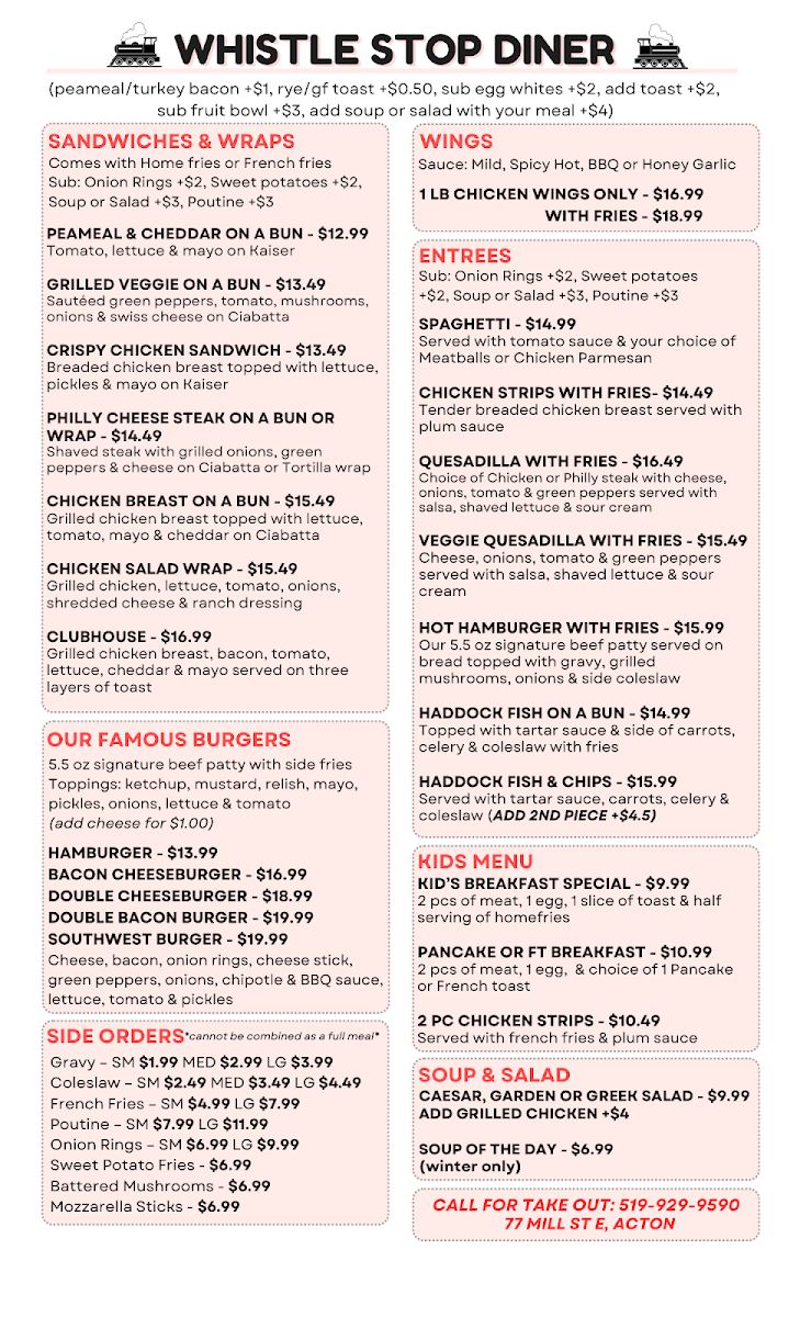 Menu, The Whistle Stop Acton