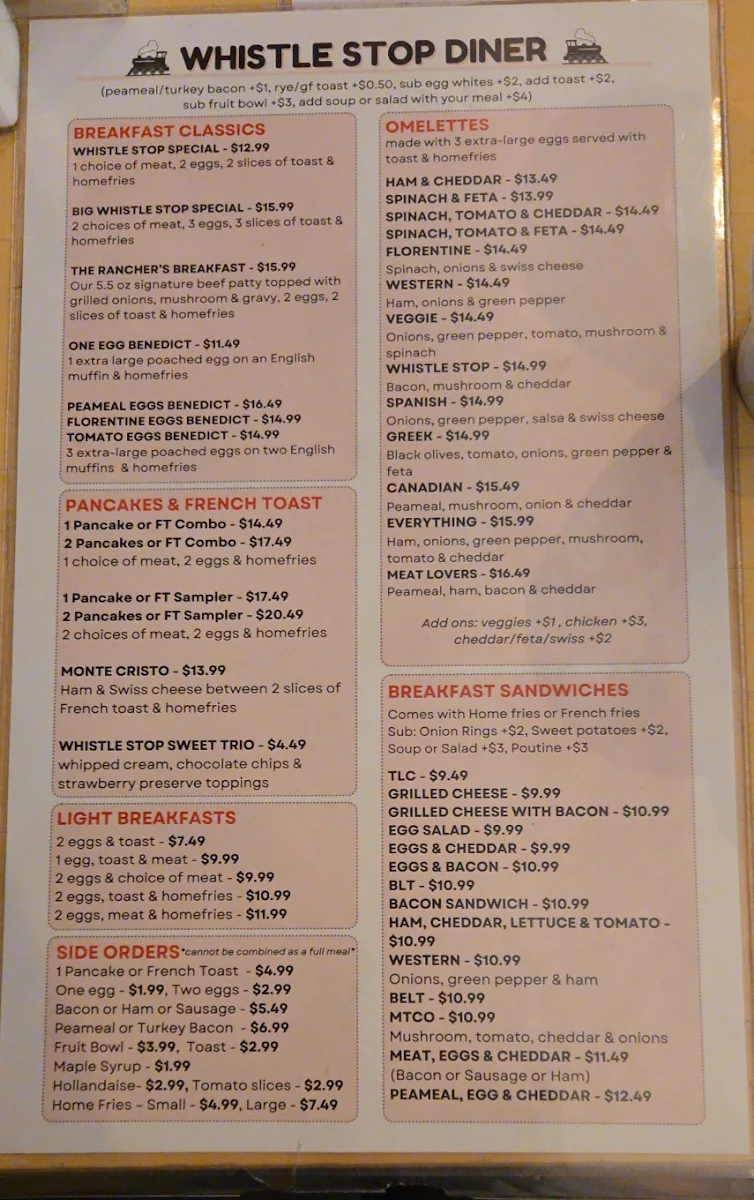 Menu, The Whistle Stop Acton