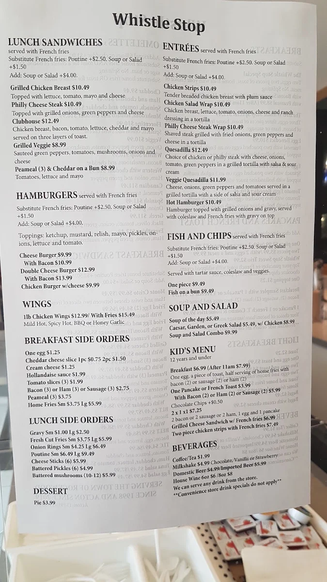 Menu, The Whistle Stop Acton