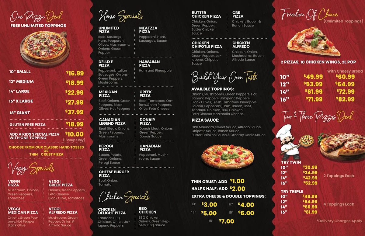 Menu, Canadian Pizza Unlimited innisfail