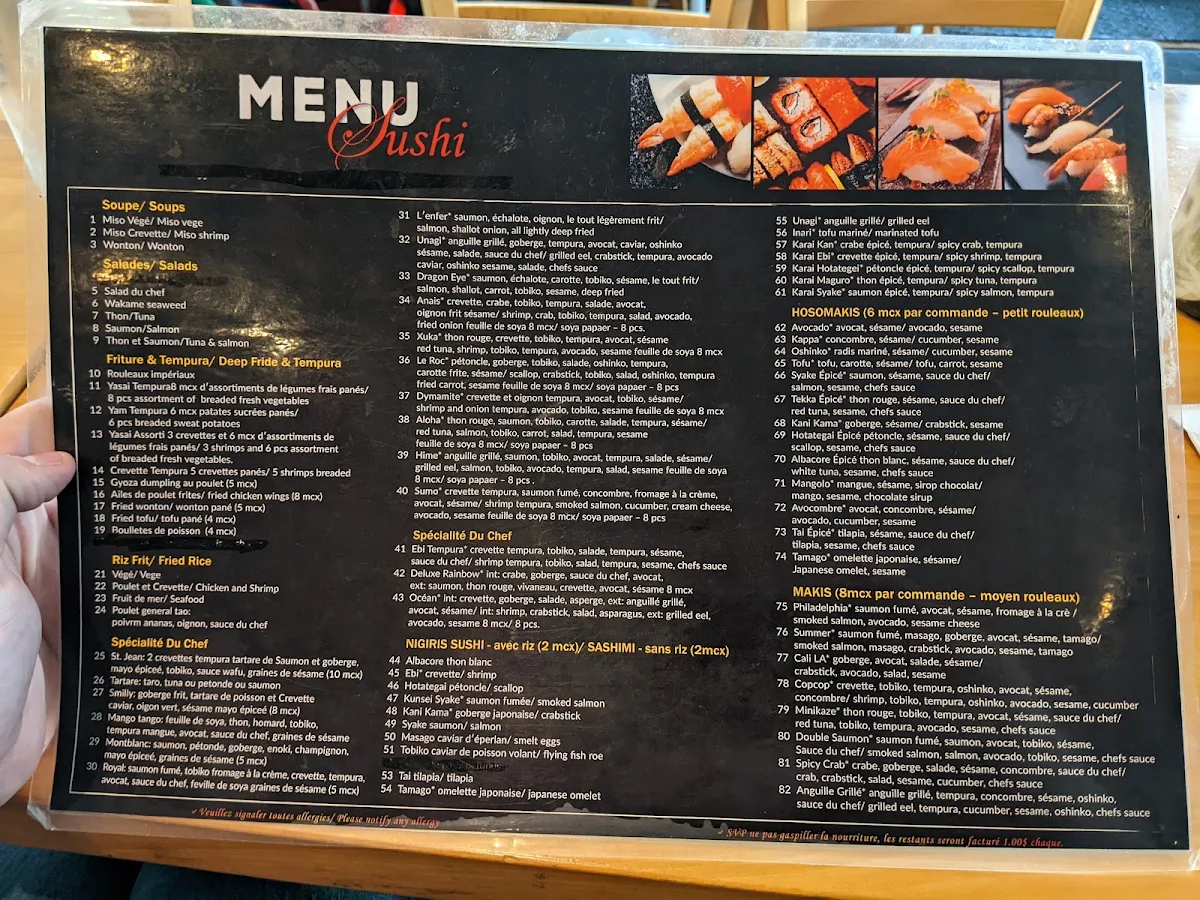 Menu, Restaurant Sushi St-Jean