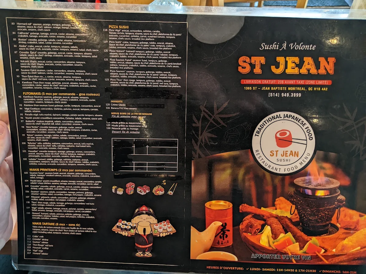 Menu, Restaurant Sushi St-Jean