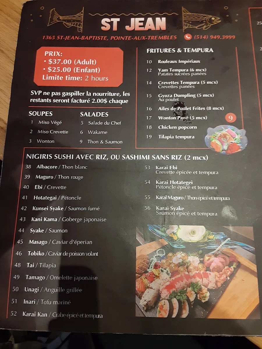 Menu, Restaurant Sushi St-Jean