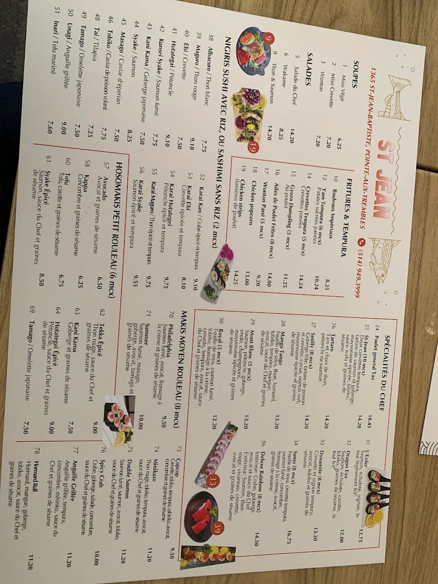 Menu, Restaurant Sushi St-Jean