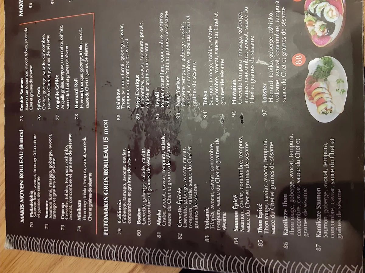 Menu, Restaurant Sushi St-Jean