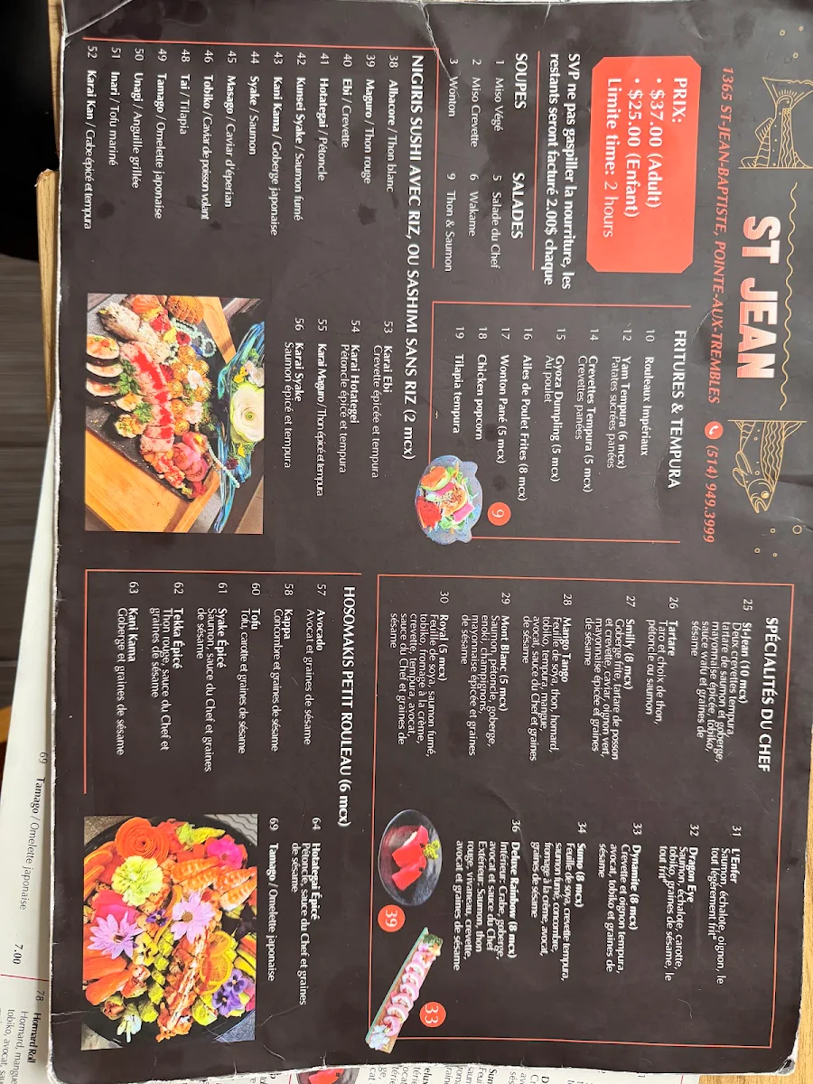 Menu, Restaurant Sushi St-Jean