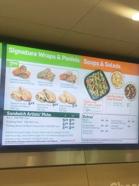 Menu, Subway