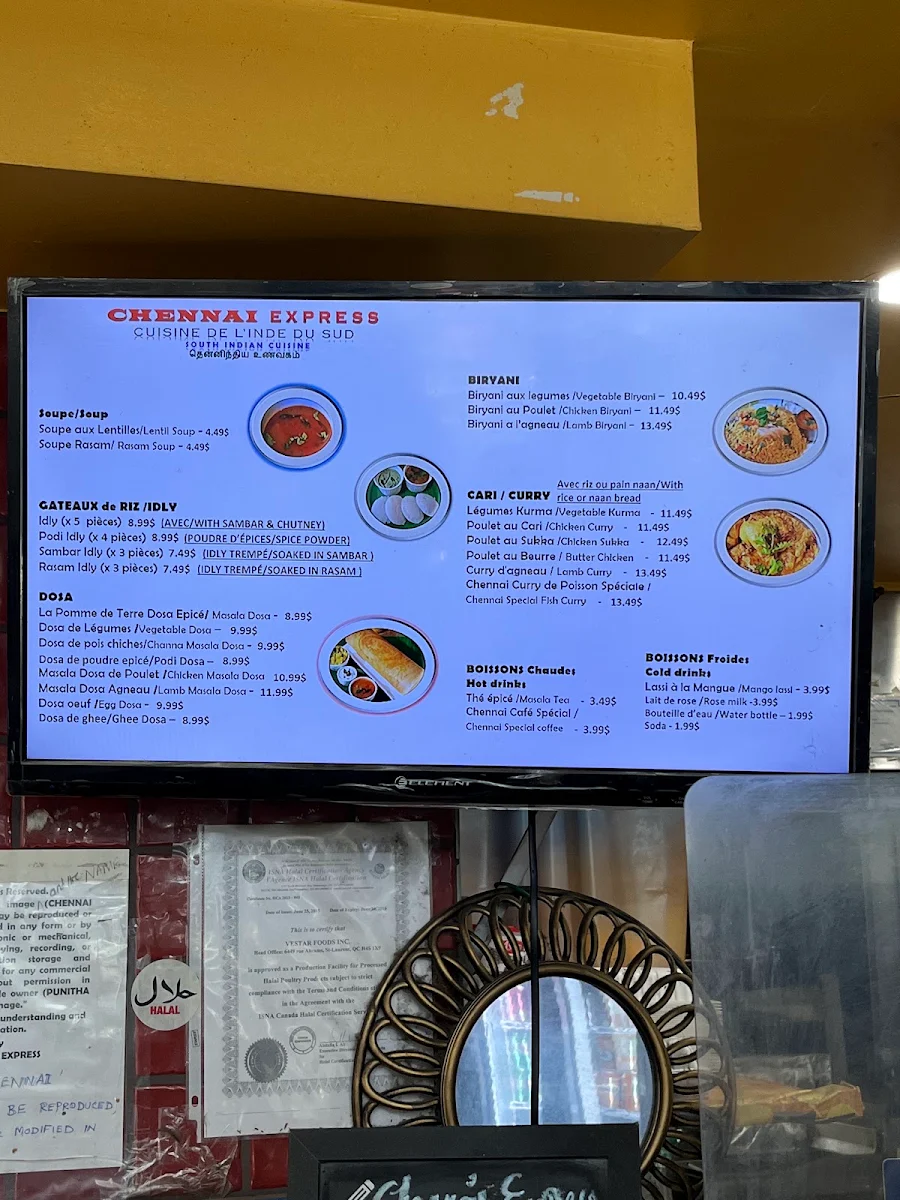 Menu, Chennai Express (South Indian Cuisine)