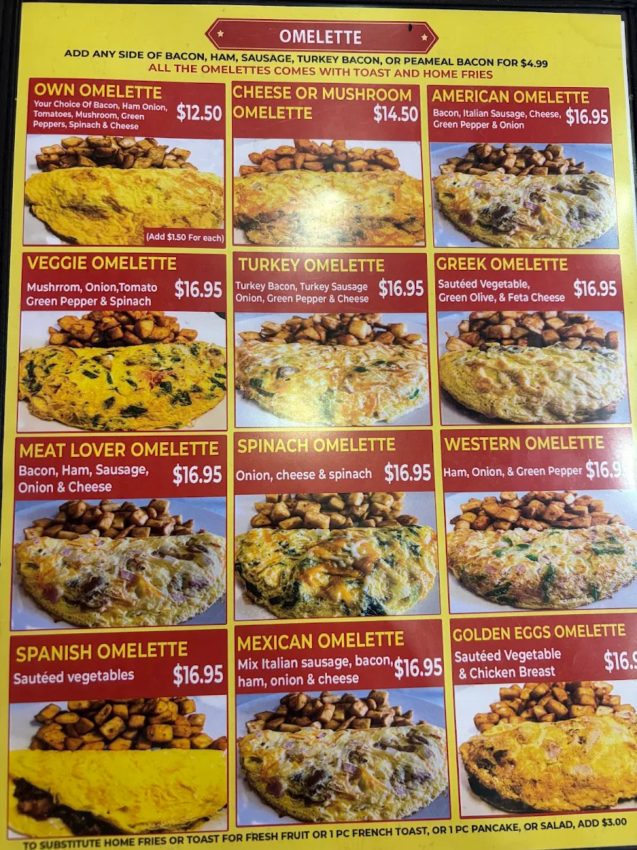 Menu, Golden Eggs Breakfast Lunch & Dinner