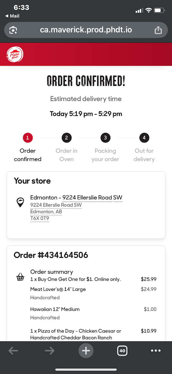 Menu, Pizza Hut