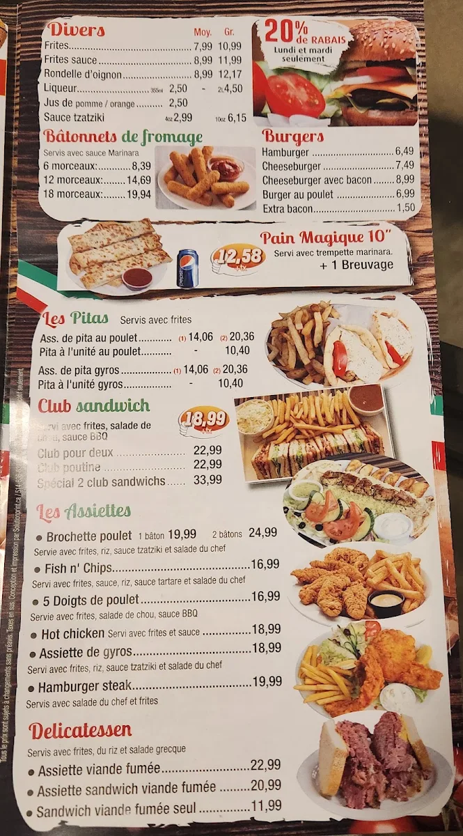 Menu, Restaurant del Paradiso (Belmont Pizzeria)